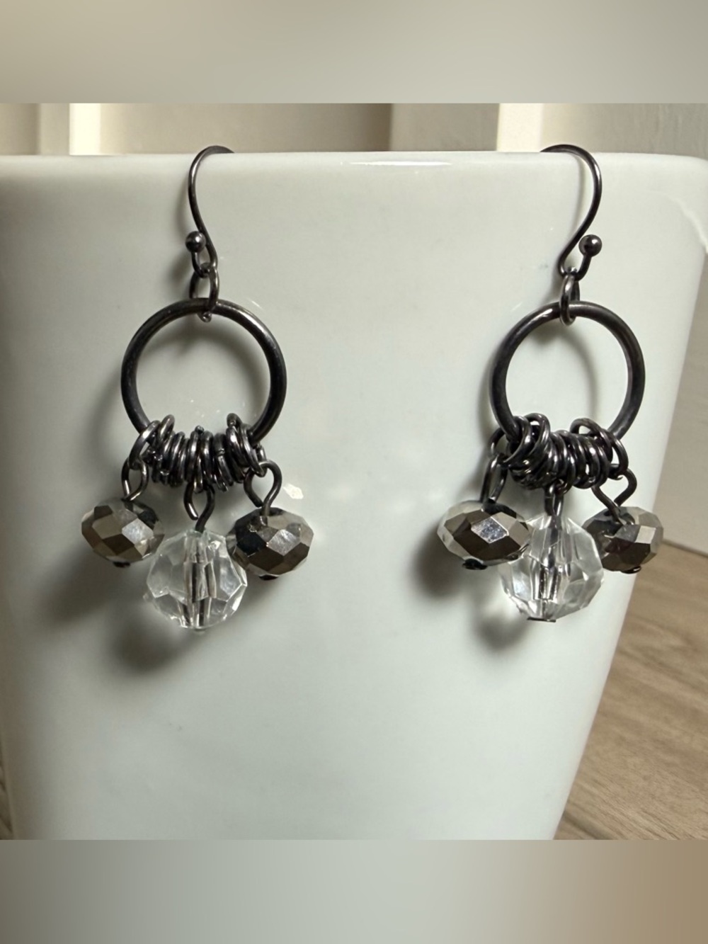 Gray and Clear Bead Drop Earrings